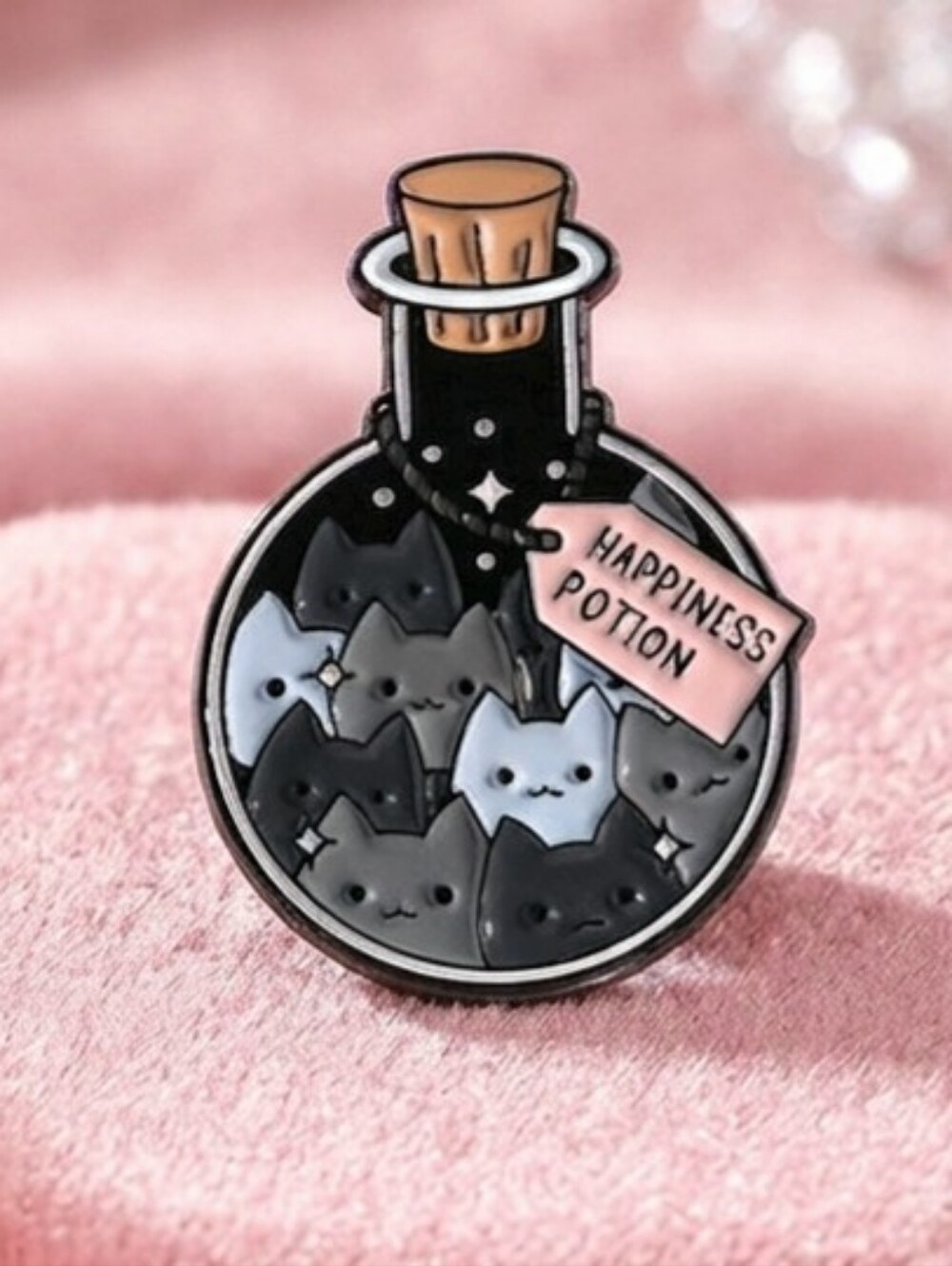 Happiness Potion Magical Enamel Pin, Cute Cartoon Cat Potion Bottle Lapel Badge